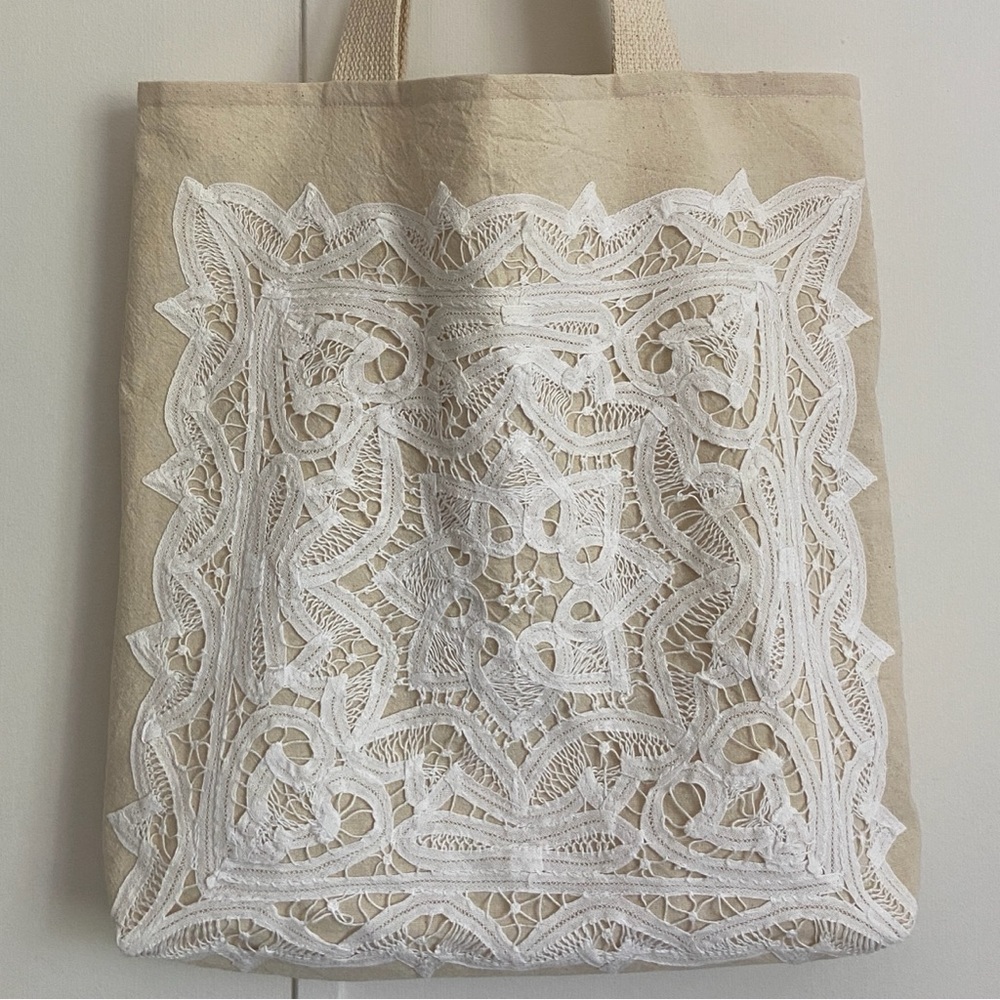 Lace Trimmed Organic Cotton Tote Bag - Picture 3 of 6